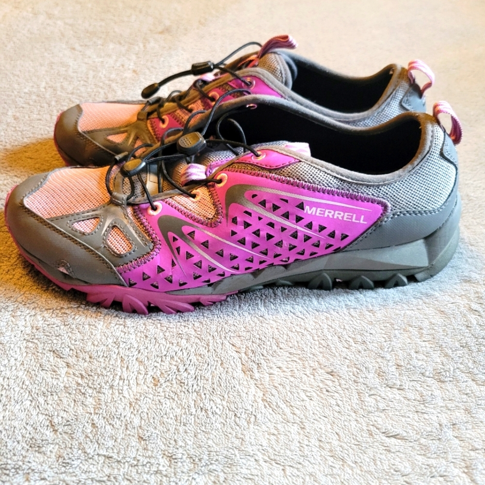 Merrell Lightweight’ Breathable Mesh Shoes Dark Gray/Pink Sz 10 women's